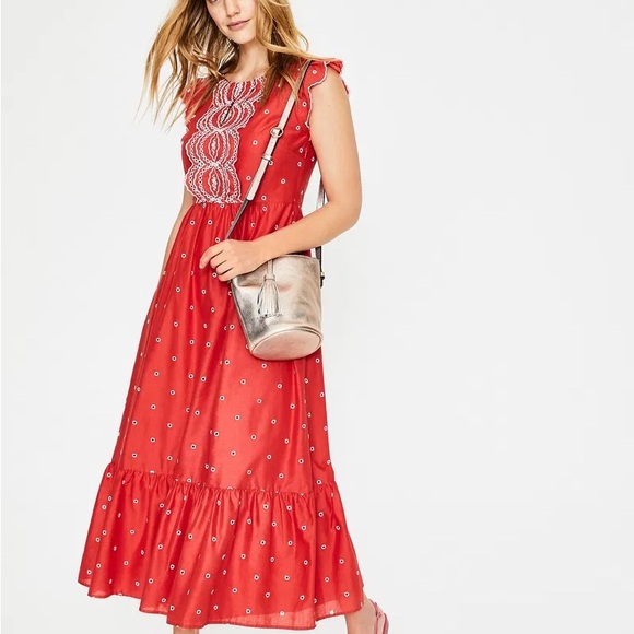 Boden Dresses & Skirts - Boden Lucinda Broderie Red Sleeveless Embroidered Dress